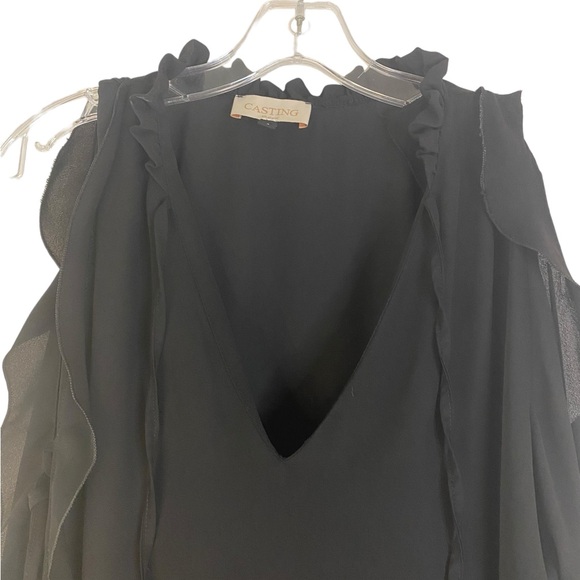 Casting Open Tie Long Sleeve V-Neck Black Dressy Blouse Size Small - Picture 4 of 5